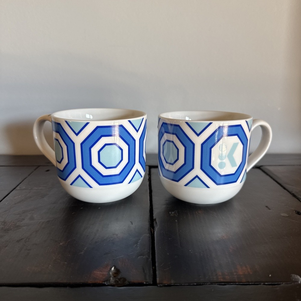 JONATHAN ADLER Keurig Limited Edition Blue Geometric Design 10 oz Mugs‎ Set of 2